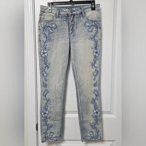 Laurie Felt Jeans Women's 4 (30x26.5) Blue Classic Embroidered Slim Leg Floral